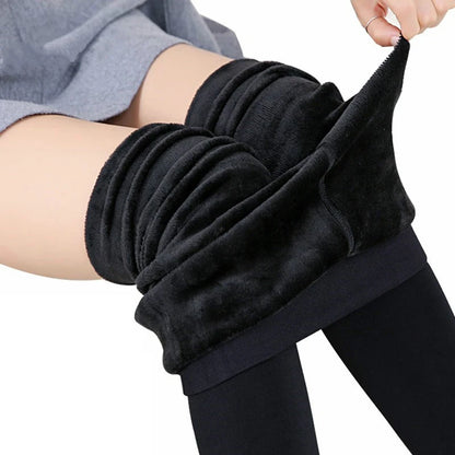 Warme Samt-Leggins für Damen, einfarbig schwarz, hohe Taille, weiches Plüschfutter