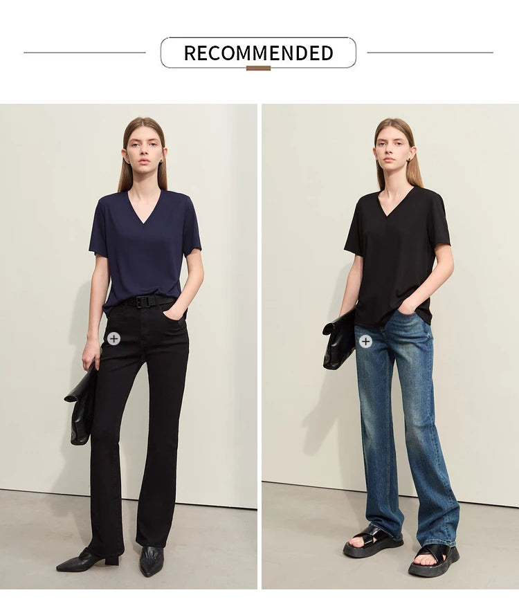 Damen Kurzarm-T-Shirts mit V-Ausschnitt und Sonnenschutz für kühles Gefühl