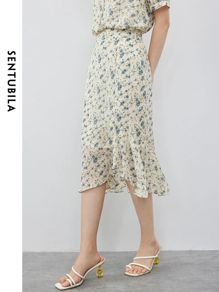 Frauen Midi-Meerjungfrauenrock im eleganten Blumen-Druck mit elastischer Taille