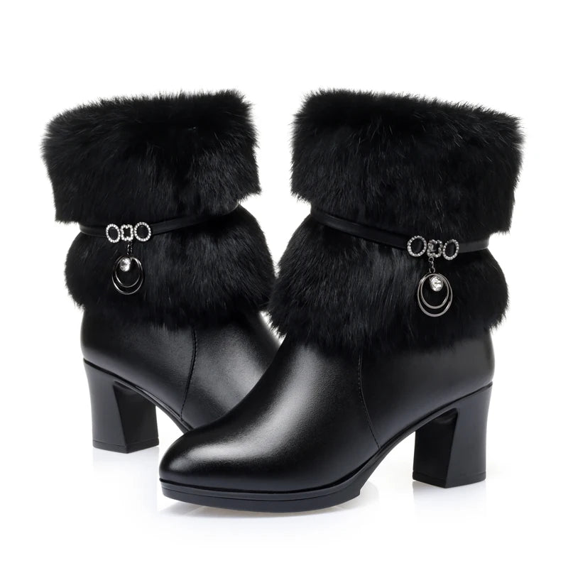 AIYUQI Women Winter Boots 2025 New Round Toe Fashion Women's Fashion Boots Natural Wool Lining Rabbit Fur Women Ankle Boots