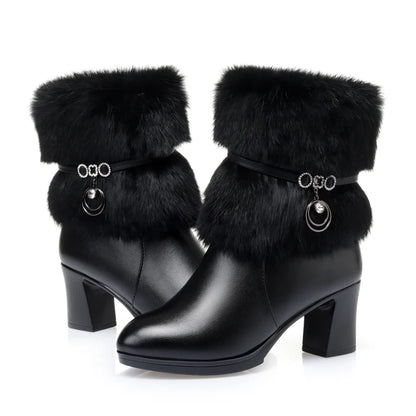 AIYUQI Women Winter Boots 2025 New Round Toe Fashion Women's Fashion Boots Natural Wool Lining Rabbit Fur Women Ankle Boots