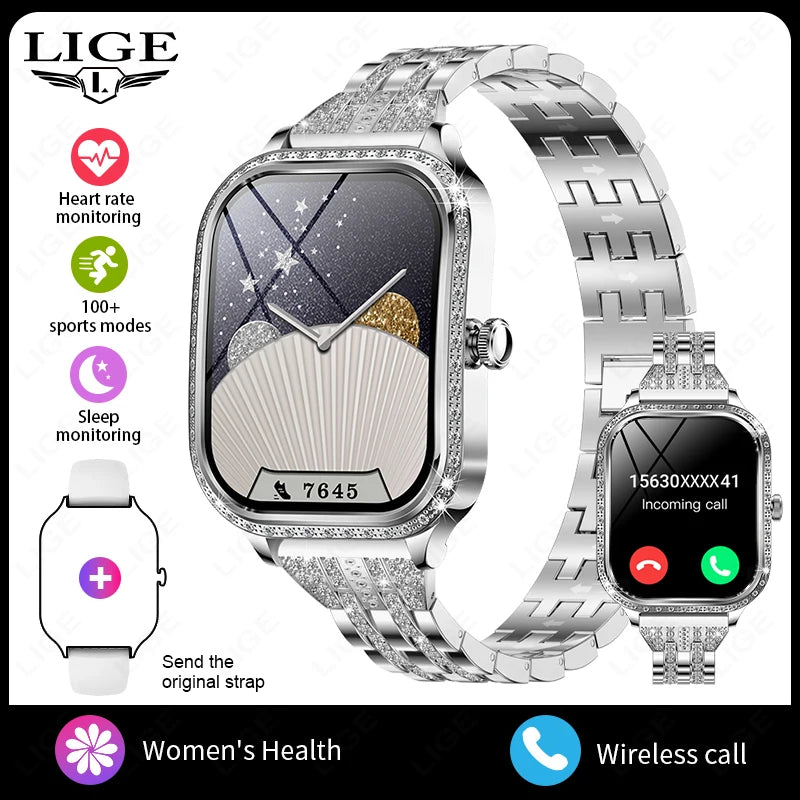 LIGE Smart Uhren Für Frauen Bluetooth Anruf Fitness Tracker frauen Wasserdichte Digital Uhr Herzfrequenz Smartwatch Reloj Mujer