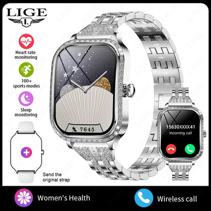 LIGE Smart Uhren Für Frauen Bluetooth Anruf Fitness Tracker frauen Wasserdichte Digital Uhr Herzfrequenz Smartwatch Reloj Mujer