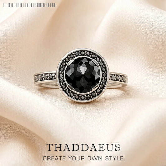 Damen-Ring Luna schwarz Solitär glamourös aus Sterlingsilber