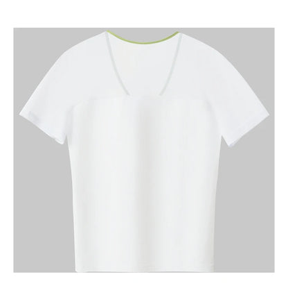 Damen T-Shirt im Minimalismus-Stil mit V-Ausschnitt und Kontrastnähten