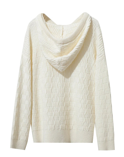 Damen-Kapuzenpullover Acryl-Wolle Raglan locker einfarbig Herbst-Winter