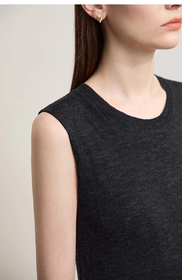 Damen-Strickjacke ärmellos lang Rundhals einfarbig elegant Herbst