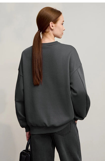 Damen-Rundhals-Sweatshirt Stickerei Kunstfell warm locker Winter