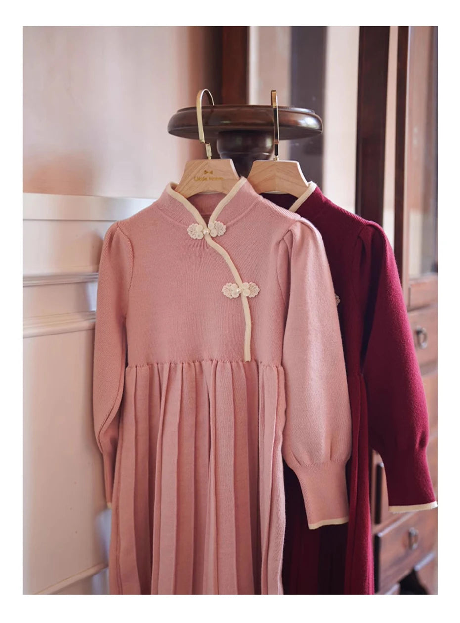 Weihnachtspullover für Kinder im Retro-Stil – Jacquard-Strick in Rosa, locker und niedlich, für Mädchen von 110cm bis 170cm