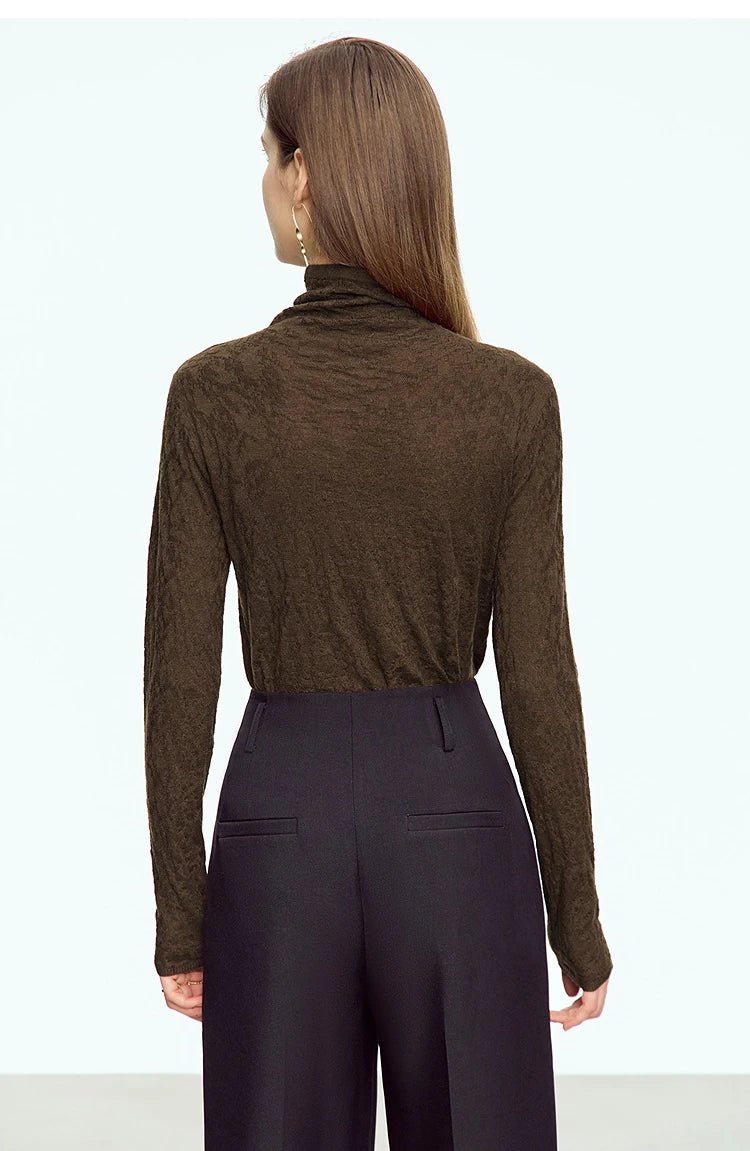 Damen-Rollkragenpullover Wolle-Mix schlank dünn Winter