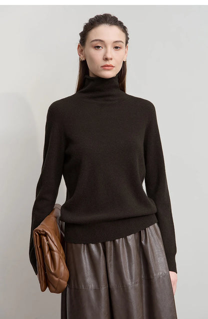 Damen-Rollkragenpullover Wolle-Kaschmir locker einfarbig Herbst