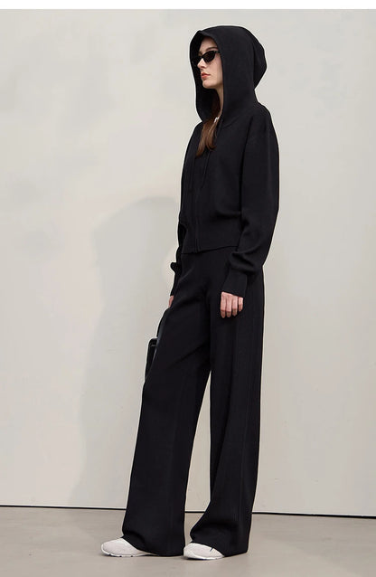 Damen-Strickjacke Kapuze Reißverschluss locker Wolle-Mix Herbst-Winter