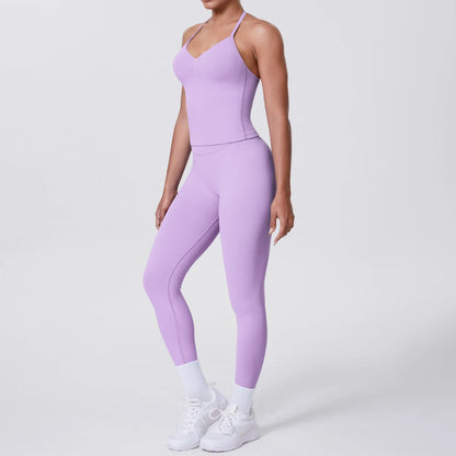 Damen Yoga-Set mit ärmelloser Weste und Leggings, helllila
