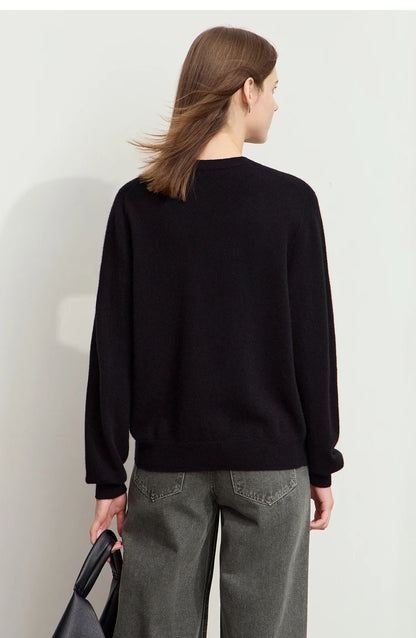 Damen-Rundhalspullover Wolle-Kaschmir nahtlos Streetwear Herbst-Winter