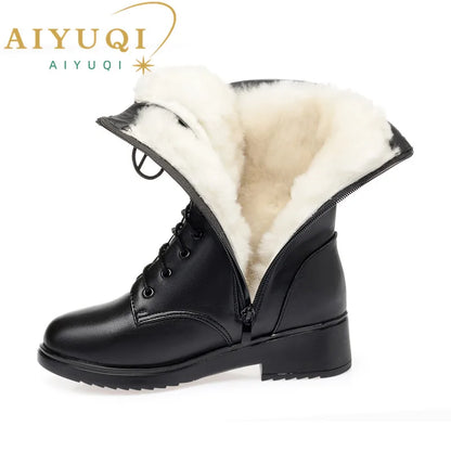 AIYUQI Women's Winter Shoes Genuine Leather Boots Women Large size 41 42 43 Casual Marton Boots Women  Snow Boots