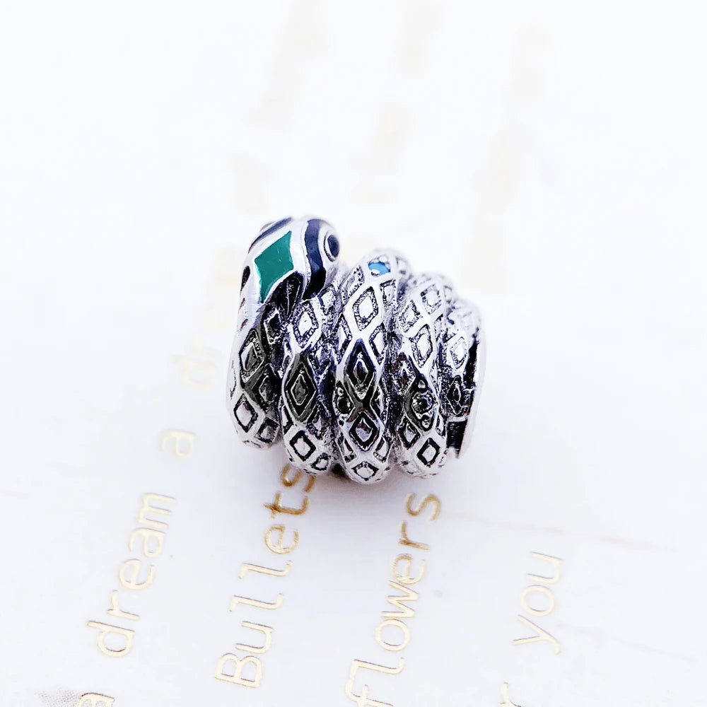 Damen-Charm-Anhänger blaue Schlange Perlen ethnisch Karma aus Sterlingsilber