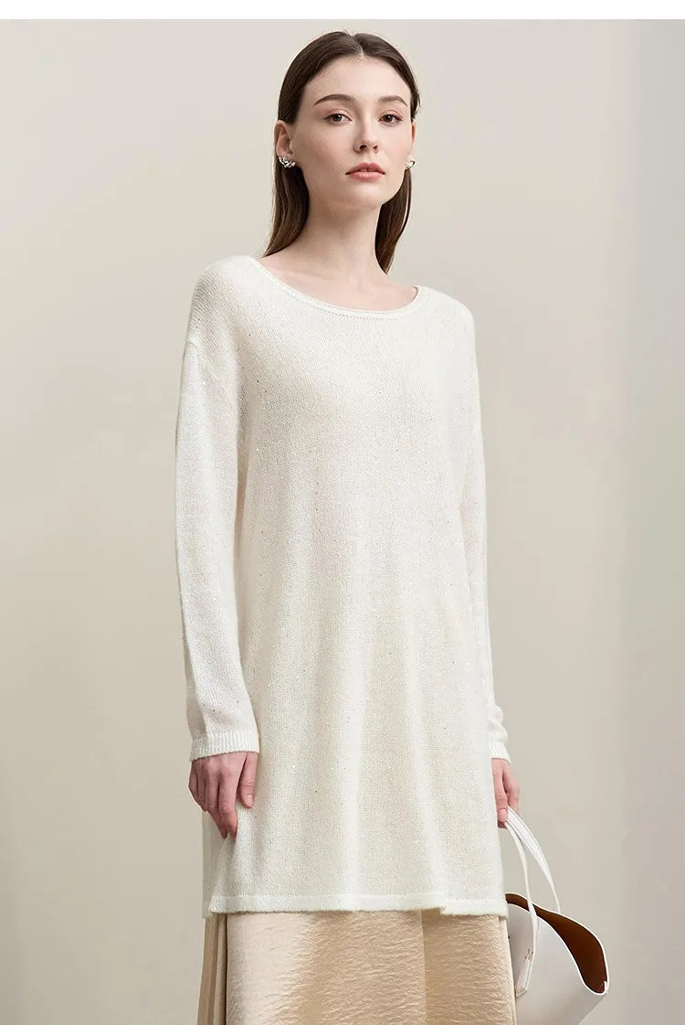 Strickpullover mit Gürtel Damen, Rundhalsausschnitt, lange Ärmel, lockeres Kleidungsstück