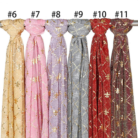 Damen Chiffon Hijab Schal Glitzer Gold Silber muslimisch Kopftuch einfarbig