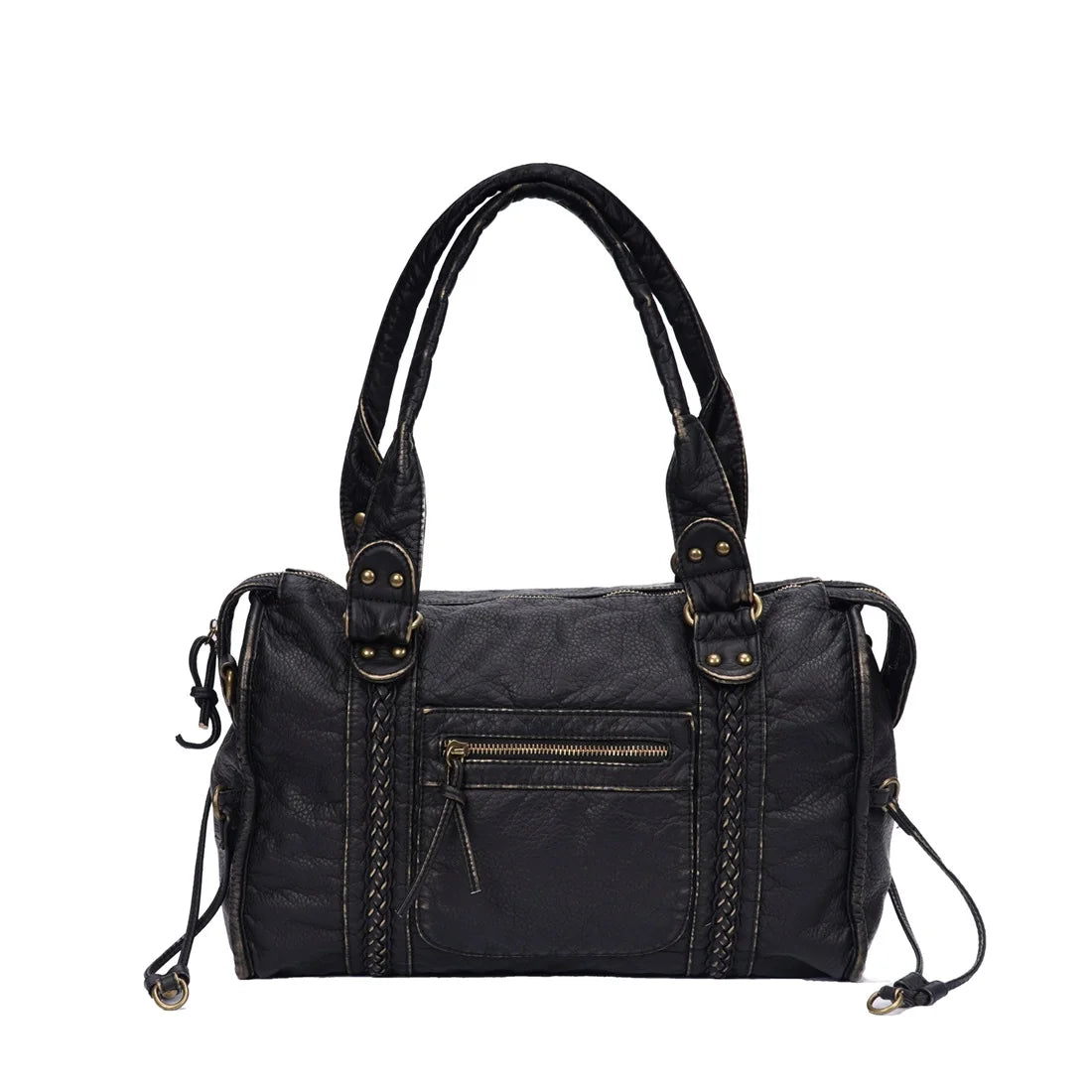 Damen-Handtasche aus PU-Leder Weinrot Großes Fassungsvermögen Schultertasche Boston-Stil