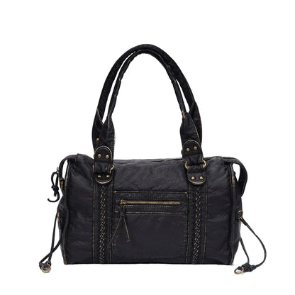Damen-Handtasche aus PU-Leder Weinrot Großes Fassungsvermögen Schultertasche Boston-Stil