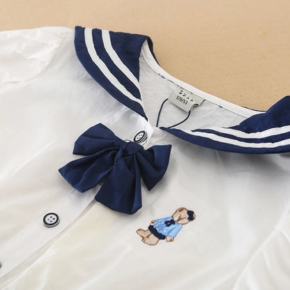 Girls Dress 100% Cotton White Sailor Back to School Dress Suitable for 5-12  Years Old Girls Short Sleeved Summer Dresses