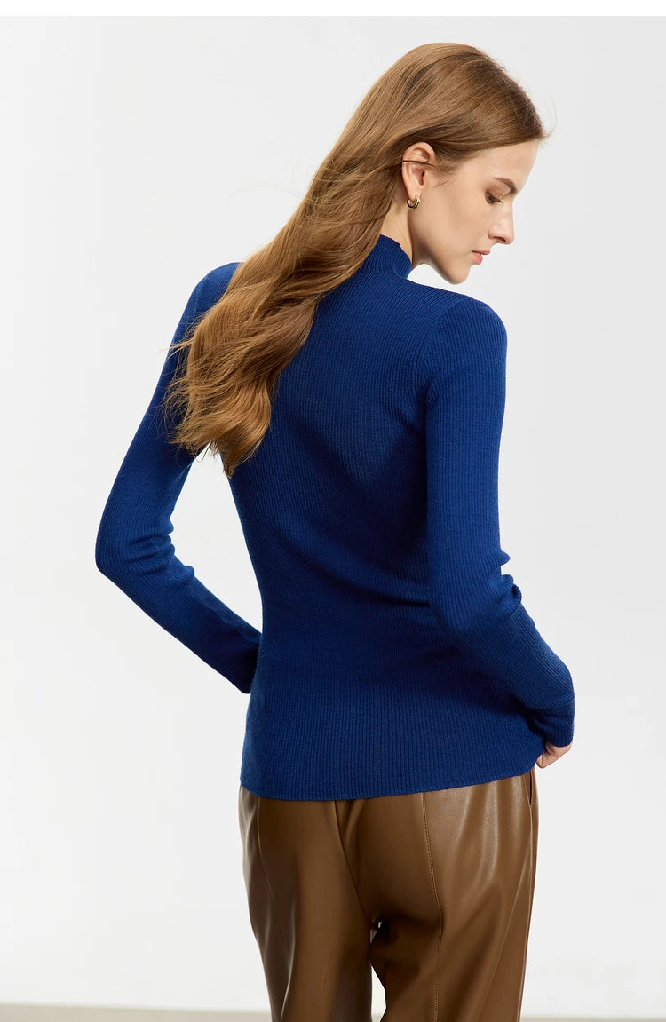 Damen-Rollkragenpullover 100 % Wolle Slim Fit elastisch Winter