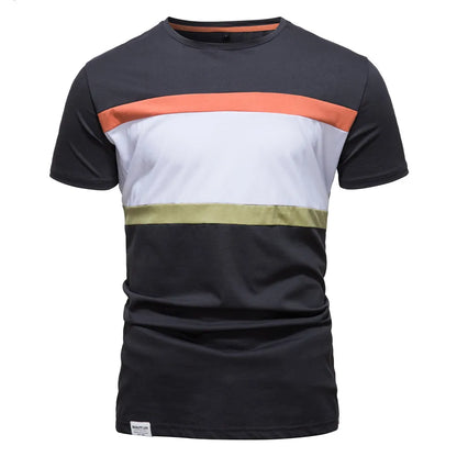 Herren T-Shirts aus Baumwolle mit gestreiftem O-Ausschnitt im Slim Fit