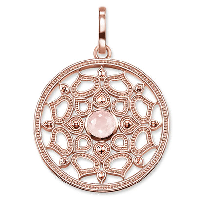 Roségoldfarbener 925-Sterlingsilber Anhänger: runder Lotusrahmen mit Opal-Optik, mit Öse