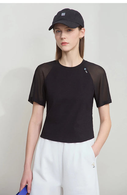 Damen T-Shirt im Casual-Stil mit gesticktem Rundhals und kurzen Ärmeln