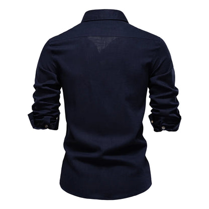 Herren Langarmhemd aus einfarbigem Leinen mit lässigem Button-Down-Kragen