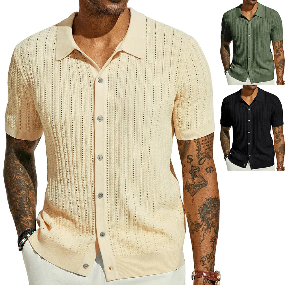 Herren Kurzarmshirt mit Dreiviertelärmeln im koreanischen Stil – elegantes, leichtes Sommer-Oberteil aus Eisseide