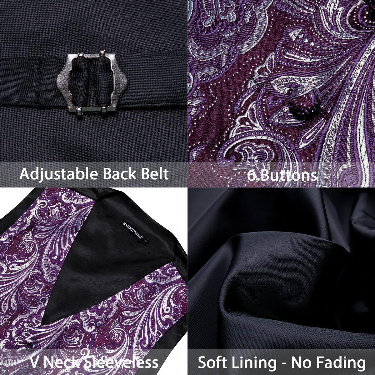 Lila Herrenweste mit Jacquard-Muster, verstellbarem Rückengurt und Knopfleiste