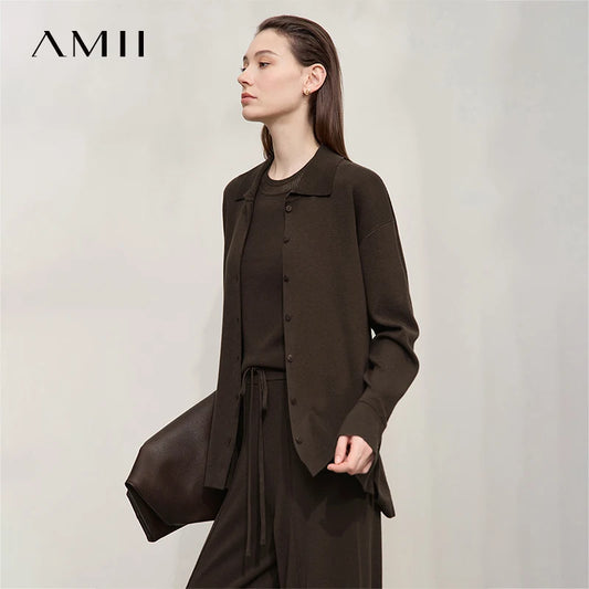 Damen-Strickjacke lang Seide-Wolle Umlegekragen locker Herbst