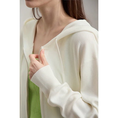 Damen-Strickjacke Kapuze Reißverschluss locker Wolle-Mix Herbst-Winter