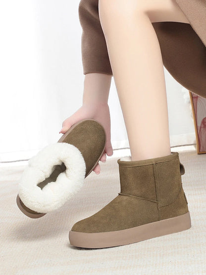 Damen Schnee Stiefel aus echtem Leder mit warmem Wollfutter