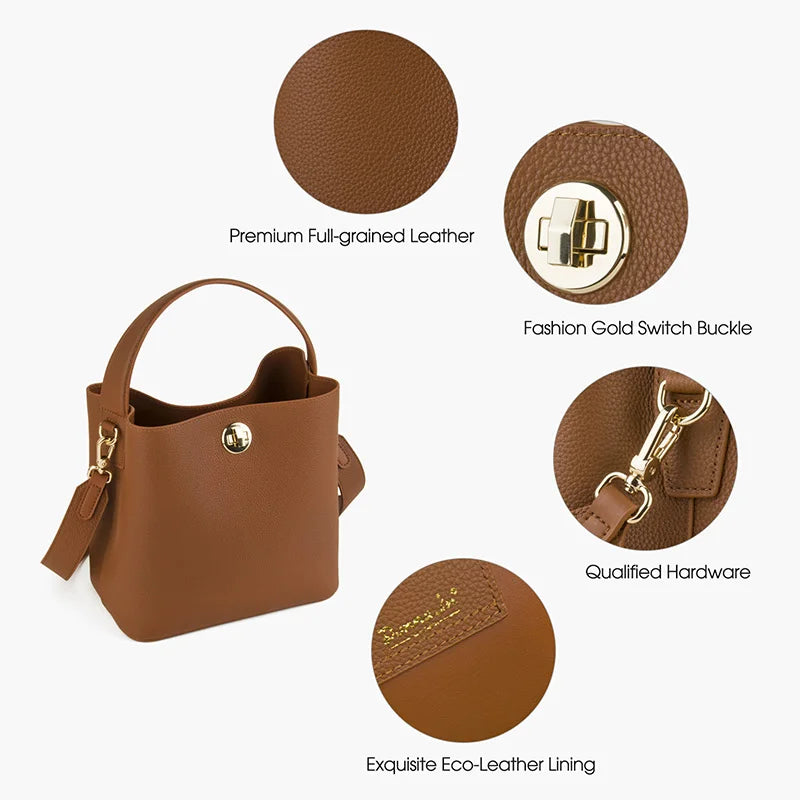 Mini Bucket Bag Vollnarbigem Rindleder | Zwei-Lagen