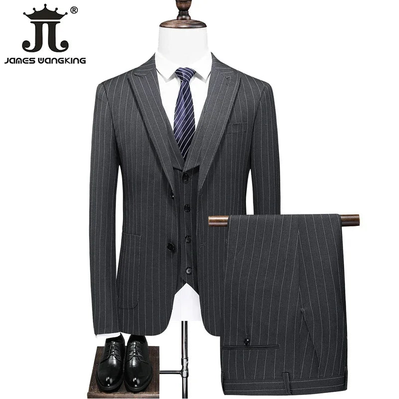 Klassischer 3-teiliger Anzug: Gestreiftes Business-Outfit für Hochzeiten und Events, Slim Fit, S-5XL