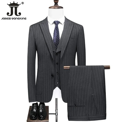 Klassischer 3-teiliger Anzug: Gestreiftes Business-Outfit für Hochzeiten und Events, Slim Fit, S-5XL