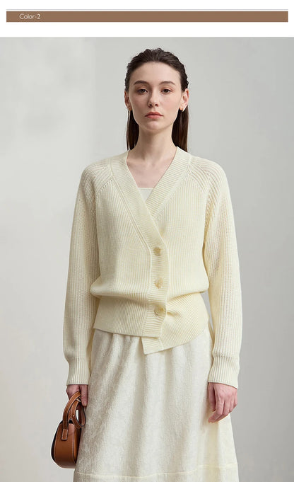 Damen-Strickjacke V-Ausschnitt Raglan asymmetrisch französisch locker Herbst