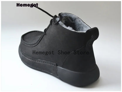 Winter Sheepskin Fur Men's Shoes Genuine Leather Warm Anti-Slip High-Top Men Shoes Handmade Men Snow Boots Newest Warm Boots