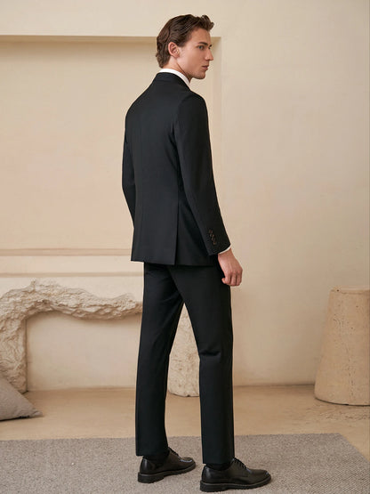 Doppelreihiger Herrenanzug im Korea-Stil – Slim Fit mit Streifenmuster in Blau, Grau, Schwarz oder Braun, ideal für Hochzeiten und formelle Anlässe.