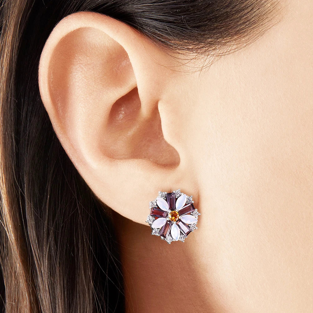 Damen-Ohrclip Blume bunt Boehmen 925 Sterlingsilber