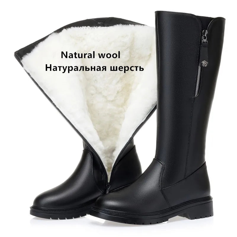 AIYUQI Women Long Boots Genuine Leather 2025 New Fashion Winter Warm Women's High Boots Large Size Non-Slip Women's Snow Boots