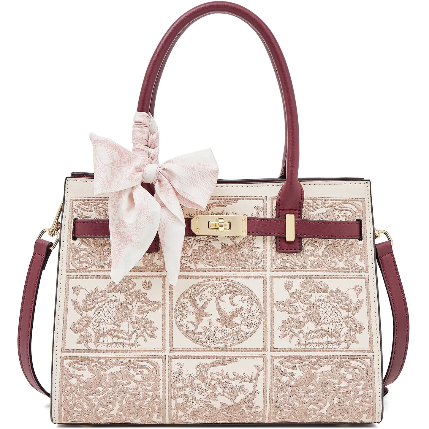Damen Handtasche Aus Split-Leder Mit Crossbody-Tasche Im Chinesischen Stil