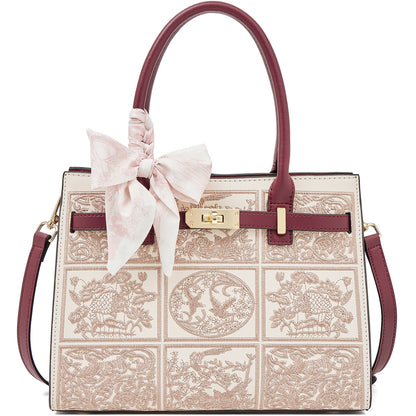 Damen Handtasche Aus Split-Leder Mit Crossbody-Tasche Im Chinesischen Stil