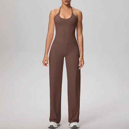 Damen-Yoga-Set Tank-Top und weite Hose, schokobraun
