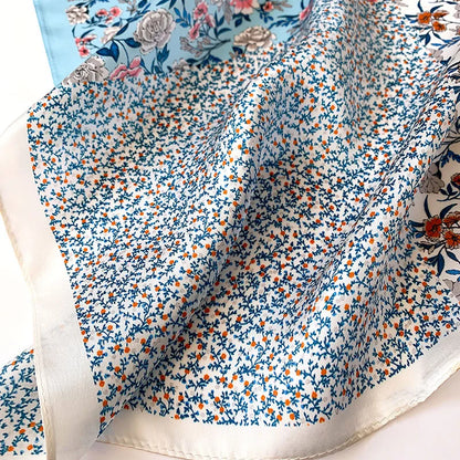 Damen Seidenschal 53cm quadratisch Haarband Halstuch Bandana bedruckt B