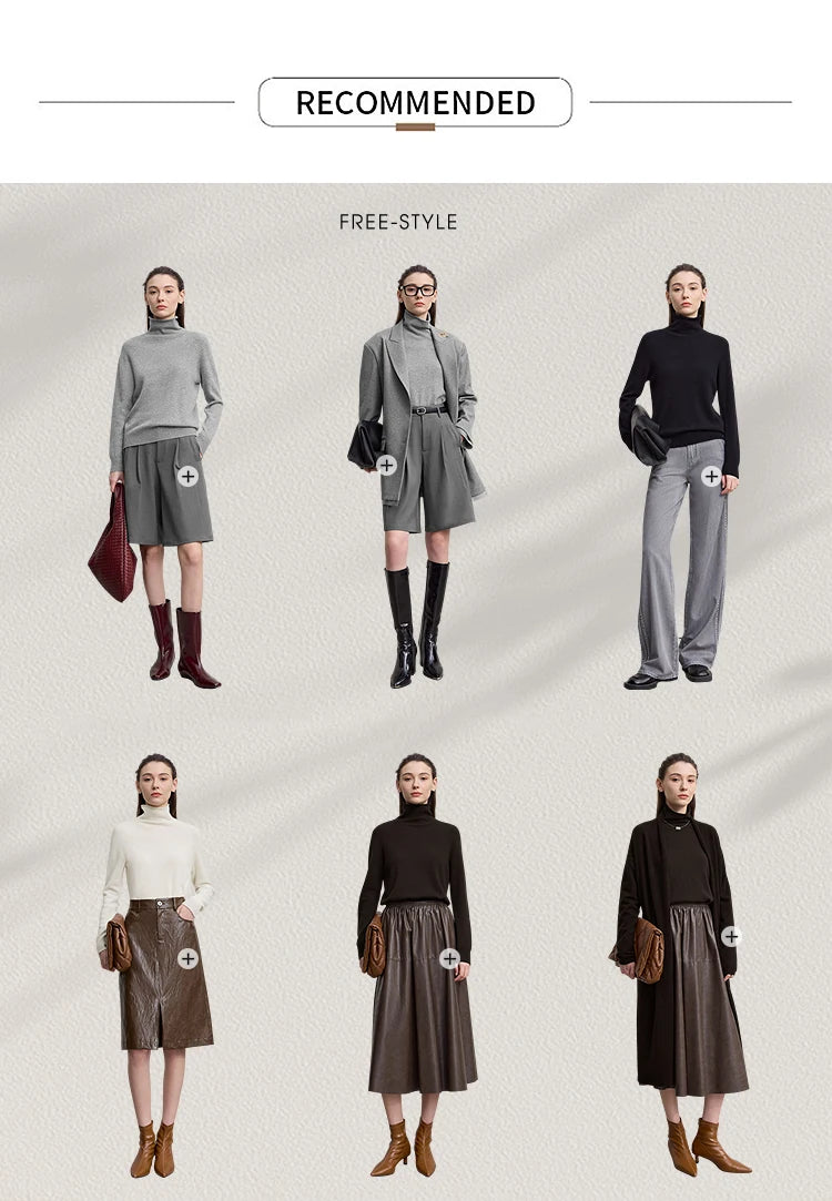 Damen-Rollkragenpullover Wolle-Kaschmir locker einfarbig Herbst