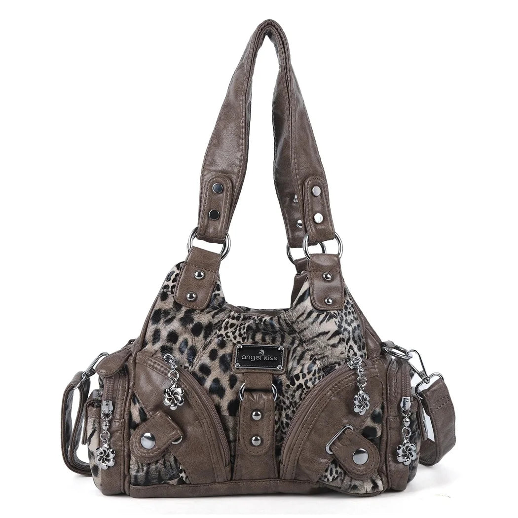 Damen-Schultertasche aus Kunstleder mit Leopardendruck im Vintage Y2K Grunge Stil für Alltag