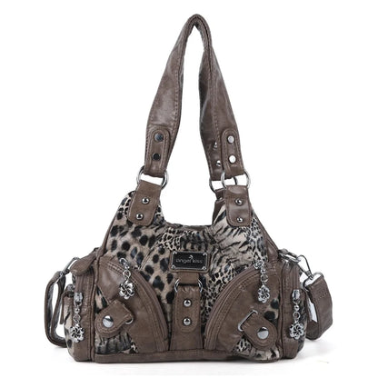 Damen-Schultertasche aus Kunstleder mit Leopardendruck im Vintage Y2K Grunge Stil für Alltag